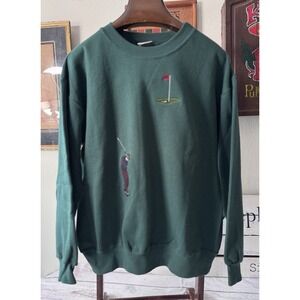 Vintage Nutmeg Mills Mens Crewneck Sweatshirt Large Green Embroidered Golfer